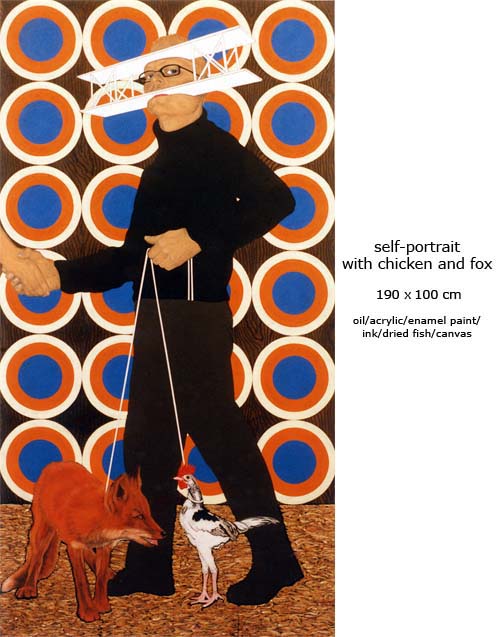 self portrait with chicken and fox